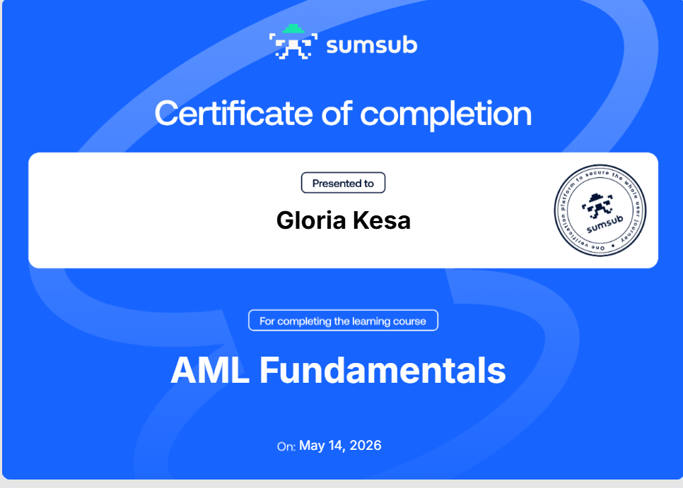 Sumsub AML Fundamentals Certification - Gloria Kesa