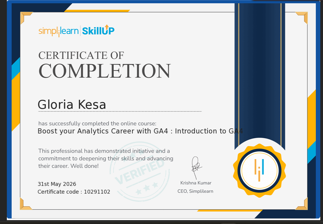 Google Analytics 4 Certification - Gloria Kesa