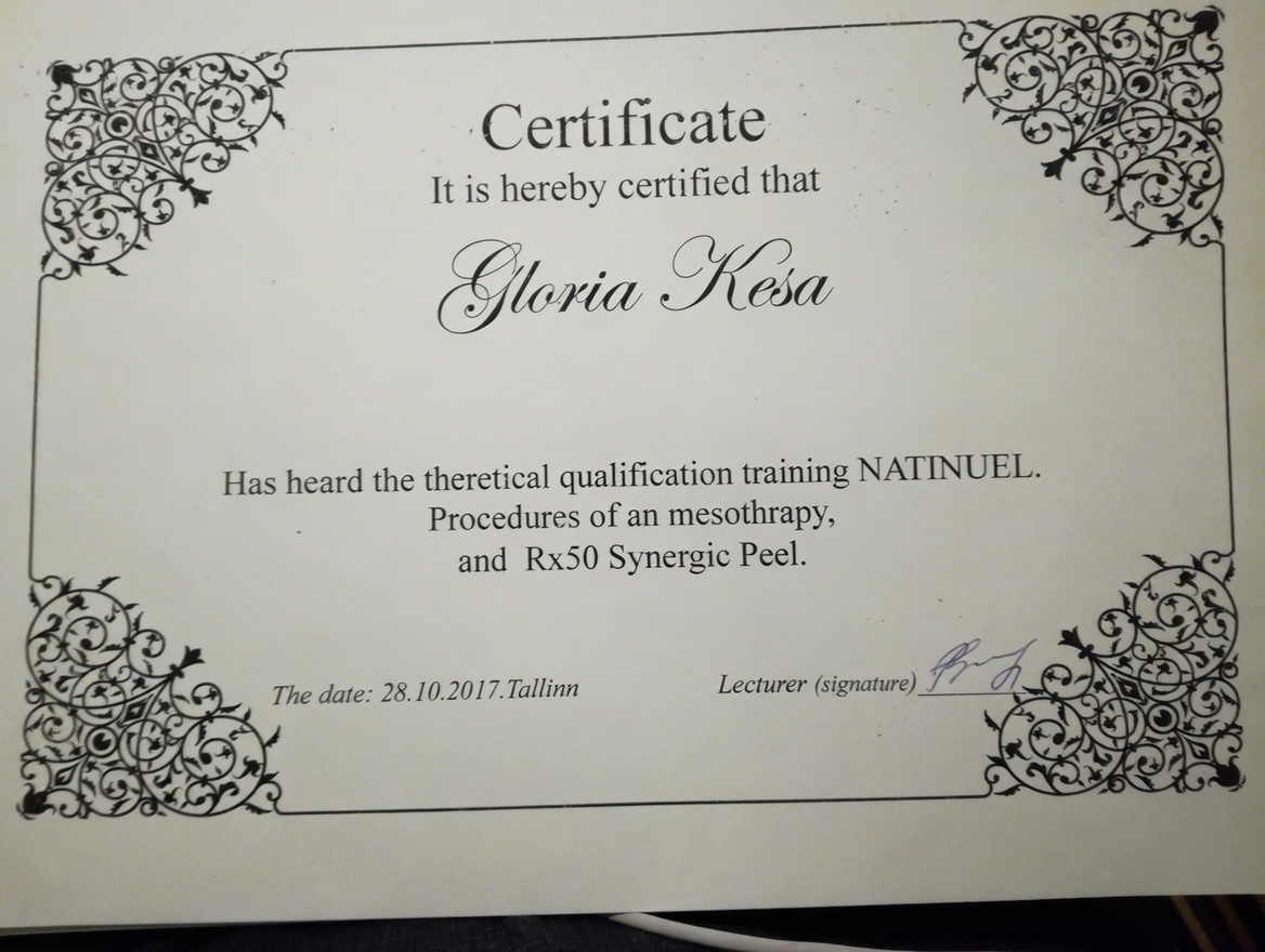 Natinuel Mesotherapy Certification - Gloria Kesa
