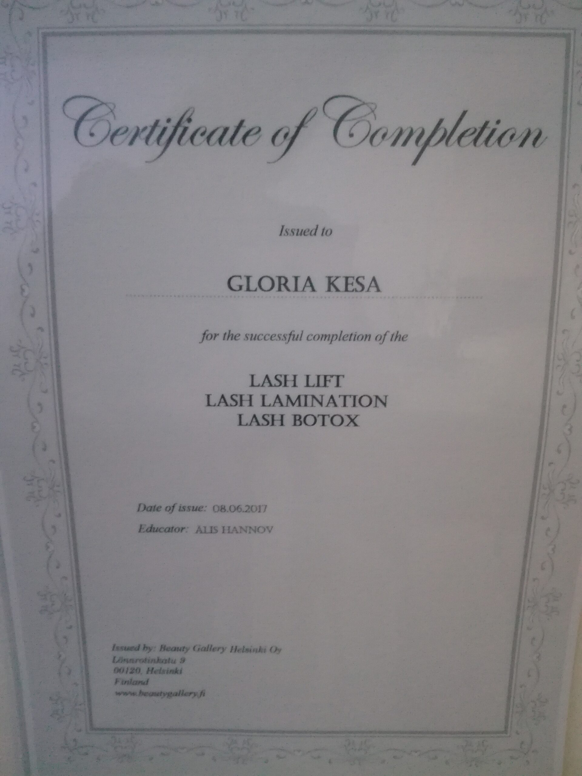 Lash Lift Botox Lamination Certification - Gloria Kesa